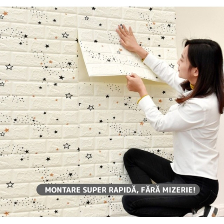 Set 10 Placi de Tapet, , Autoadezive, 70 x 77 cm, Suprafata Acoperita 5.3 mp, din PVC, Model Stelute Curcubeu, Alb [3]