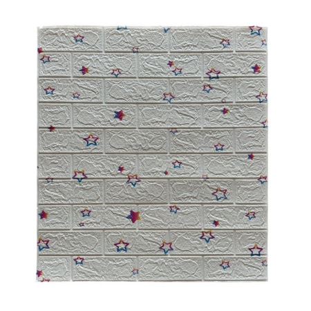 Tapet 3D Autoadeziv - Set 10 Placi de Tapet, , Autoadezive, 70 x 77 cm, Suprafata Acoperita 5.3 mp, din PVC, Model Stelute Curcubeu, Alb