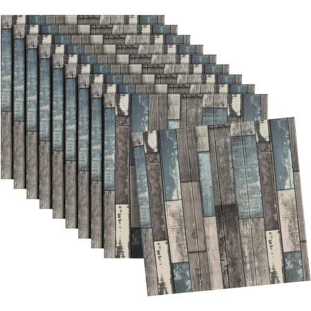 Set 10 Placi Tapet 3D, , 70 x 70 cm, Grosime 3 mm, din Rasina, Tip Placi de Lemn, Suprafata Acoperita 4.9 mp, Gri/Albastru [6]