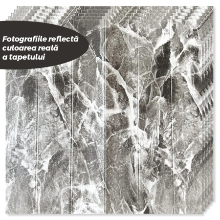 Set 10 Placi Tapet 3D, , 70 x 70 cm, Grosime 3 mm, din Rasina, Tip Placi de Lemn, Suprafata Acoperita 4.9 mp, Gri Marmorat [3]