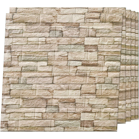 Set 10 Placi Tapet 3D, , 70 x 77 cm, Grosime 3 mm, din Polietilena, Model Caramida, Suprafata acoperita 5.3 mp, Bej [6]