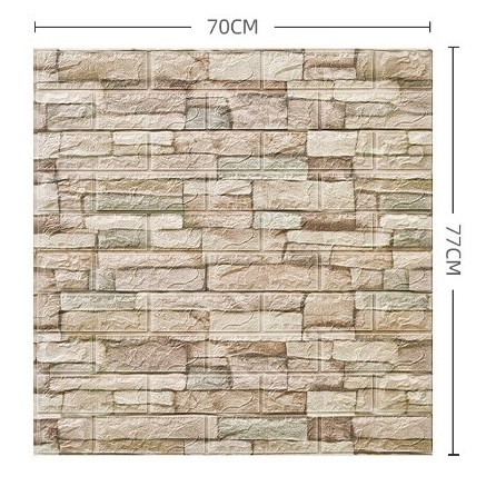 Set 10 Placi Tapet 3D, , 70 x 77 cm, Grosime 3 mm, din Polietilena, Model Caramida, Suprafata acoperita 5.3 mp, Bej [1]
