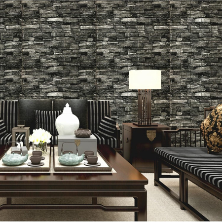 Set 10 Placi Tapet 3D, , 70 x 77 cm, Grosime 3 mm, din Polietilena, Model Caramida, Suprafata acoperita 5.3 mp, Gri Inchis [1]