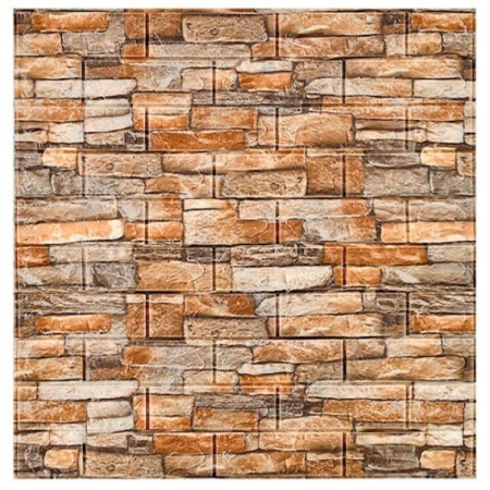 Set 10 Placi Tapet 3D, , 70 x 77 cm, Grosime 3 mm, din Polietilena, Model Caramida, Suprafata acoperita 5.3 mp, Piatra Galbena [3]