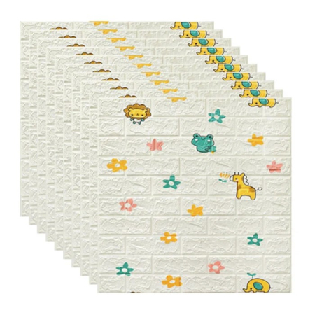 Set 10 Placi Tapet 3D, , 70 x 77 cm, Grosime 3 mm, din Polietilena, Tip Caramida, Model Animalute si Floricele, Suprafata acoperita 5.3 mp, Alb [3]