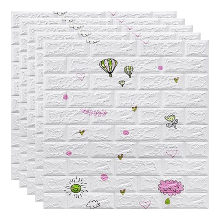 Set 10 Placi Tapet 3D, , 70 x 77 cm, Grosime 3 mm, din Polietilena, Tip Caramida, Model cu Baloane, Suprafata acoperita 5.3 mp, Alb [1]