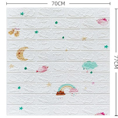 Set 10 Placi Tapet 3D, , 70 x 77 cm, Grosime 3 mm, din Polietilena, Tip Caramida, Model Curcubeu, Suprafata acoperita 5.3 mp, Alb [3]
