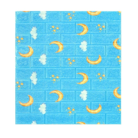 Tapet 3D Autoadeziv - Set 10 Placi Tapet 3D, , 70 x 77 cm, Grosime 3 mm, din Polietilena, Tip Caramida, Model Luna, Suprafata acoperita 5.3 mp, Albastru
