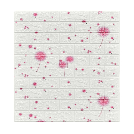 Tapet 3D Autoadeziv - Set 10 Placi Tapet 3D, , 70 x 77 cm, Grosime 3 mm, din Polietilena, Tip Caramida, Model Papadie Roz, Suprafata acoperita 5.3 mp, Alb