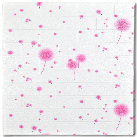 Set 10 Placi Tapet 3D, , 70 x 77 cm, Grosime 3 mm, din Polietilena, Tip Caramida, Model Papadie Roz, Suprafata acoperita 5.3 mp, Alb [2]