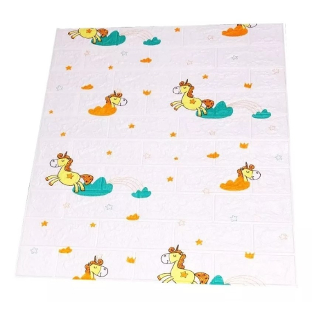 Set 10 Placi Tapet 3D, , 70 x 77 cm, Grosime 3 mm, din Polietilena, Tip Caramida, Model Unicorni, Suprafata acoperita 5.3 mp, Alb [4]