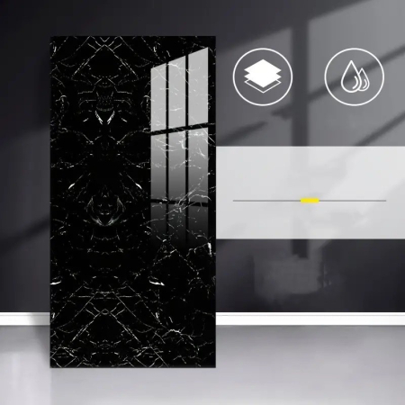 Set 10 Placi Tapet, , 60 x 30 cm, Grosime 1.5 mm, din PVC, Model Imitatie de Marmura, Suprafata acoperita 1.8 mp, Negru [1]