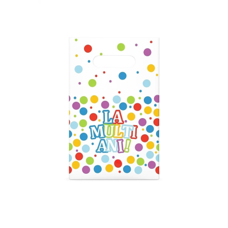 Accesorii Petrecere - Set 10 Pungi de Cadou, , Colectia LA MULTI ANI, 16.5 x 25 cm, din Plastic, Multicolor
