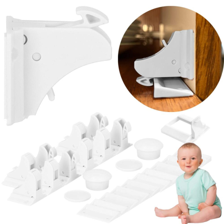 Set 4 sigurante magnetice ascunse, blocator sertare si usi, 2 sisteme fixare incluse, alb [19]