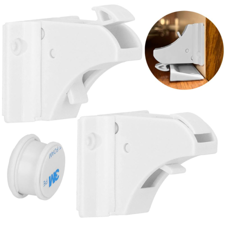 Set 4 sigurante magnetice ascunse, blocator sertare si usi, 2 sisteme fixare incluse, alb [1]