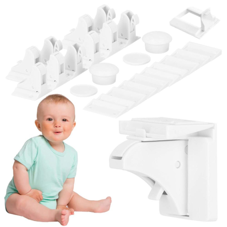 Set 4 sigurante magnetice ascunse, blocator sertare si usi, 2 sisteme fixare incluse, alb [20]
