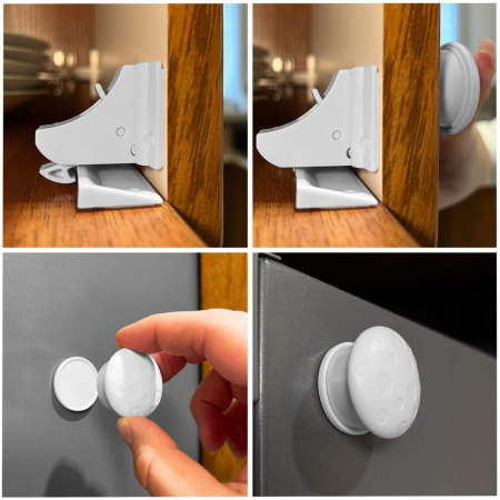 Set 4 sigurante magnetice ascunse, blocator sertare si usi, 2 sisteme fixare incluse, alb [5]