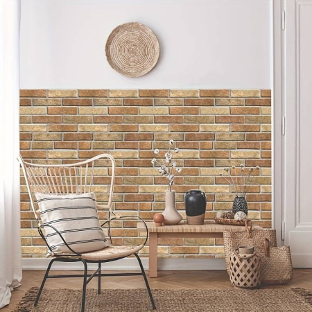 Set 10 x Placi Tapet Autocolant 3D cu Imitatie de Caramida de Piatra, pentru Perete Bucatarie Sufragerie, Usor de Curatat, Rezistent la Apa, Autoadeziv, 30x30 cm, Maro [2]