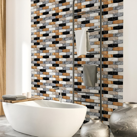 Set 10 x Placi Tapet Autocolant 3D cu Imitatie de Marmura Asimetrica, pentru Perete Bucatarie Sufragerie, Usor de Curatat, Rezistent la Apa, Autoadeziv, 30x30 cm, Maro Gri Negru [4]