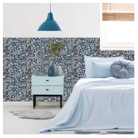 Set 10 x Placi Tapet Autocolant 3D cu Imitatie de Pietre Mici, pentru Perete Bucatarie Sufragerie, Usor de Curatat, Rezistent la Apa, Autoadeziv, 30x30 cm, Gri [2]