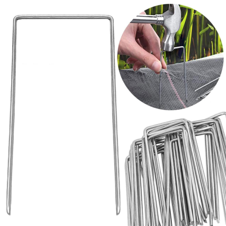 Set 100 ancore metalice pentru fixare agrotextil, 15x7 cm, argintiu [6]