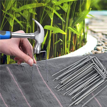 Set 100 ancore metalice pentru fixare agrotextil, 15x7 cm, argintiu [4]