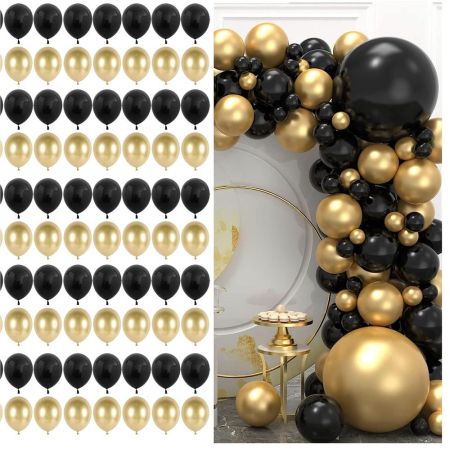 Set 100 baloane pentru petrecere, 40cm, negru auriu [13]