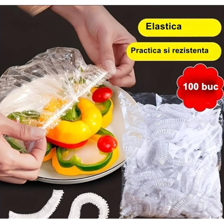 Set 100 Folie de Protectie Elastica pentru Alimente si Boluri , material plastic, prospetime, diametrul 12 - 40 cm [2]