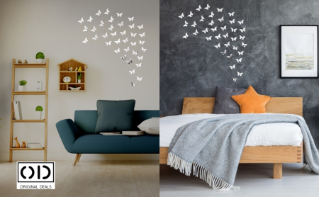 Set 100 Oglinzi Acrilice Autoadezive in Forma de Fluture, 40x4 cm si 60x3 cm, Premium, Argintiu [5]
