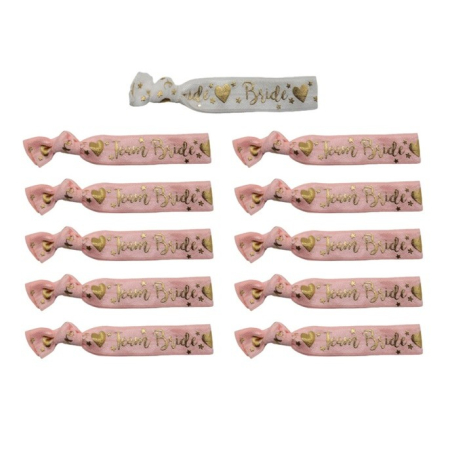 Tematica Nunta - Set 11 Bratari, , pentru Petrecerea Burlacitelor, din Panza, Marime Universala, Alb/Roz