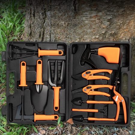 Set 12 accesorii pentru gradinarit , geanta depozitare inclusa, otel inoxidabil, 37 x 27 cm, portocaliu [4]