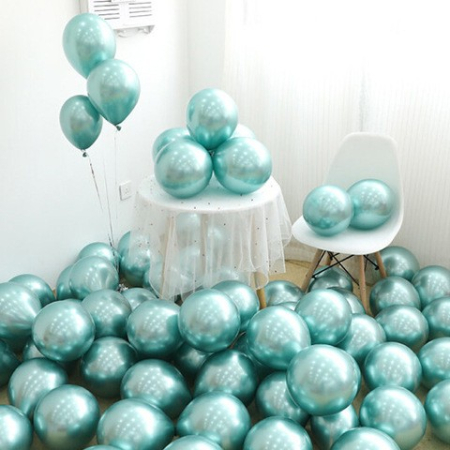 Set 12 Baloane, , din Latex Chrome, 13 cm, Turcoaz [2]