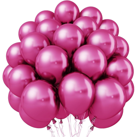 Set 12 Baloane, , din Latex Chrome, 30 cm, Fucsia [2]