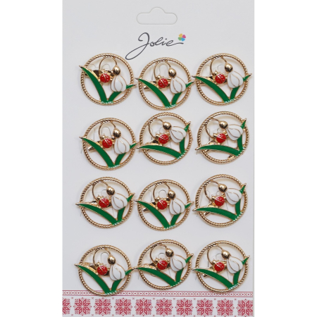 Seturi Brose - Set 12 Brose Martisor Primavara Ghiocel cu Buburuza in Cerc