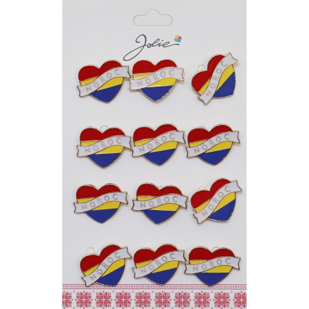 Seturi Brose - Set 12 Brose Martisor Primavara Inima Tricolor cu Mesaj Noroc
