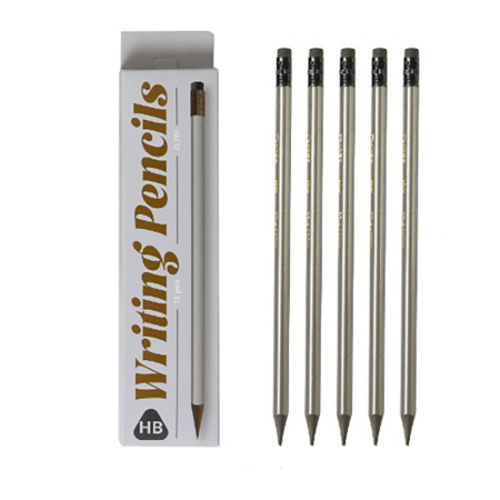 Accesorii Birou si Consumabile - Set 12 Creioane Negre, , HB, pentru Scoala, cu Radiera, Model Gri, 19 cm