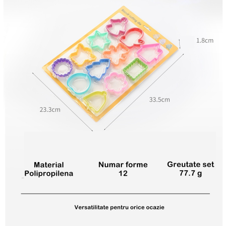 Set 12 forme pentru prajituri , material polipropilena, diverse forme, pentru orice ocazie, adancime 1.6 cm, 23.3 x 33.5 x 1.8 cm, multicolor [9]
