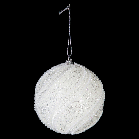 Set 12 globuri decorative cu sclipici si paiete, 3 modele asortate, diametru 8 cm, alb [1]