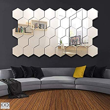 Set 12 Oglinzi Decorative Hexagonale tip Fagure pentru Baie Bucatarie si Living - XL
