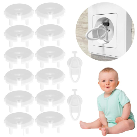 Set 12 protectii pentru prize copii, deblocare cu cheie, 35mm, alb [17]