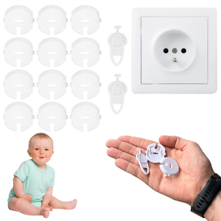 Set 12 protectii pentru prize copii, deblocare cu cheie, 35mm, alb [14]
