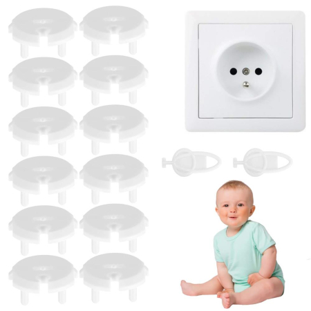 Set 12 protectii pentru prize copii, deblocare cu cheie, 35mm, alb [16]
