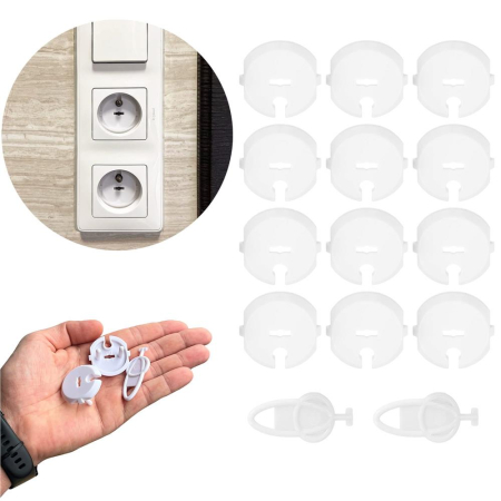 Set 12 protectii pentru prize copii, deblocare cu cheie, 35mm, alb [18]