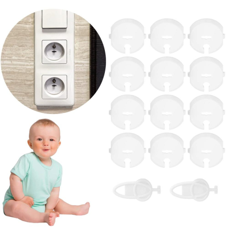 Set 12 protectii pentru prize copii, deblocare cu cheie, 35mm, alb [19]