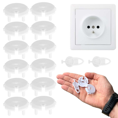 Set 12 protectii pentru prize copii, deblocare cu cheie, 35mm, alb [15]