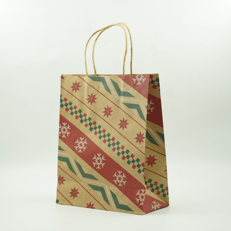 Set 12 Pungi Cadou, , Imprimeu Tematica Craciun, Model Random, din Hartie, Impachetare Usoara a Cadourilor, 18.5x22.5x8.5 cm, Multicolor [9]