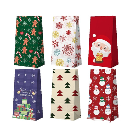 Ambalaje Craciun - Set 12 Pungi de Cadou, , Tema Craciun, cu Motive Festive, 12 Stickere Incluse, 22 x 12 x 8 cm, din Hartie, Multicolor