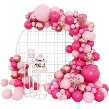 Seturi si Arcade Baloane - Set 126 Baloane din Latex, , Model Petrecere pentru Arcada, Baloane Party, 12 cm, 25 cm, 30 cm, 45 cm, Roz, Roz Pal, Gold
