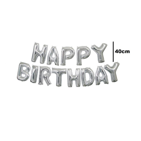 Set 13 Baloane Folie, , Tip Ghirlanda, Model Happy Birthday, 40 cm, Argintiu [2]