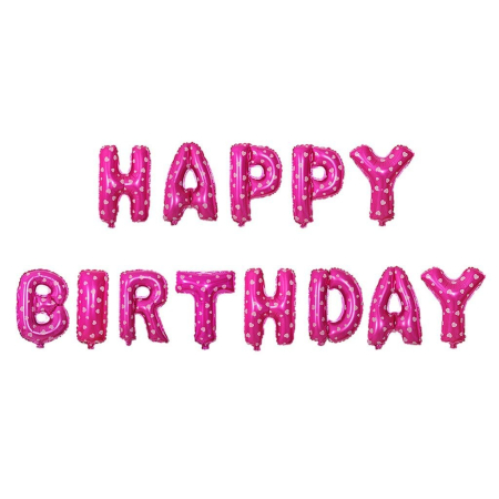 Set 13 Baloane Folie, , Tip Ghirlanda, Model Happy Birthday, 40 cm, Roz [2]